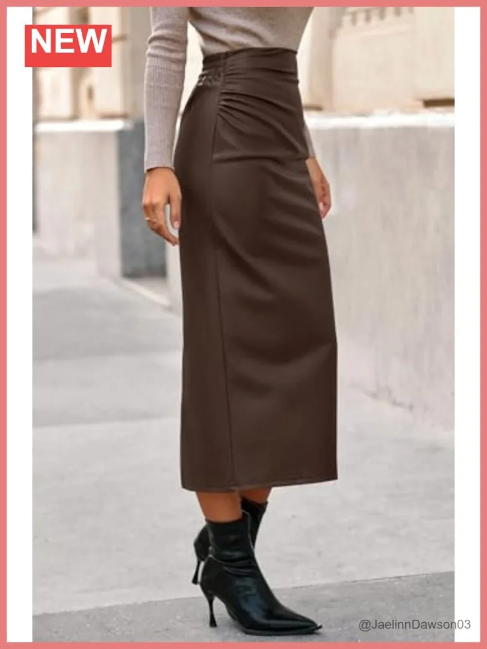 Women's Faux Leather Midi Pencil Skirt High Waisted Back Slit
